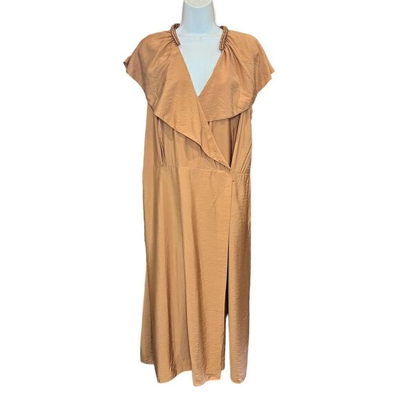 Vince Women's Braid Trim Flutter Sleeve Wrap Dress in Copper NWT Size XL - Picture 3 of 7